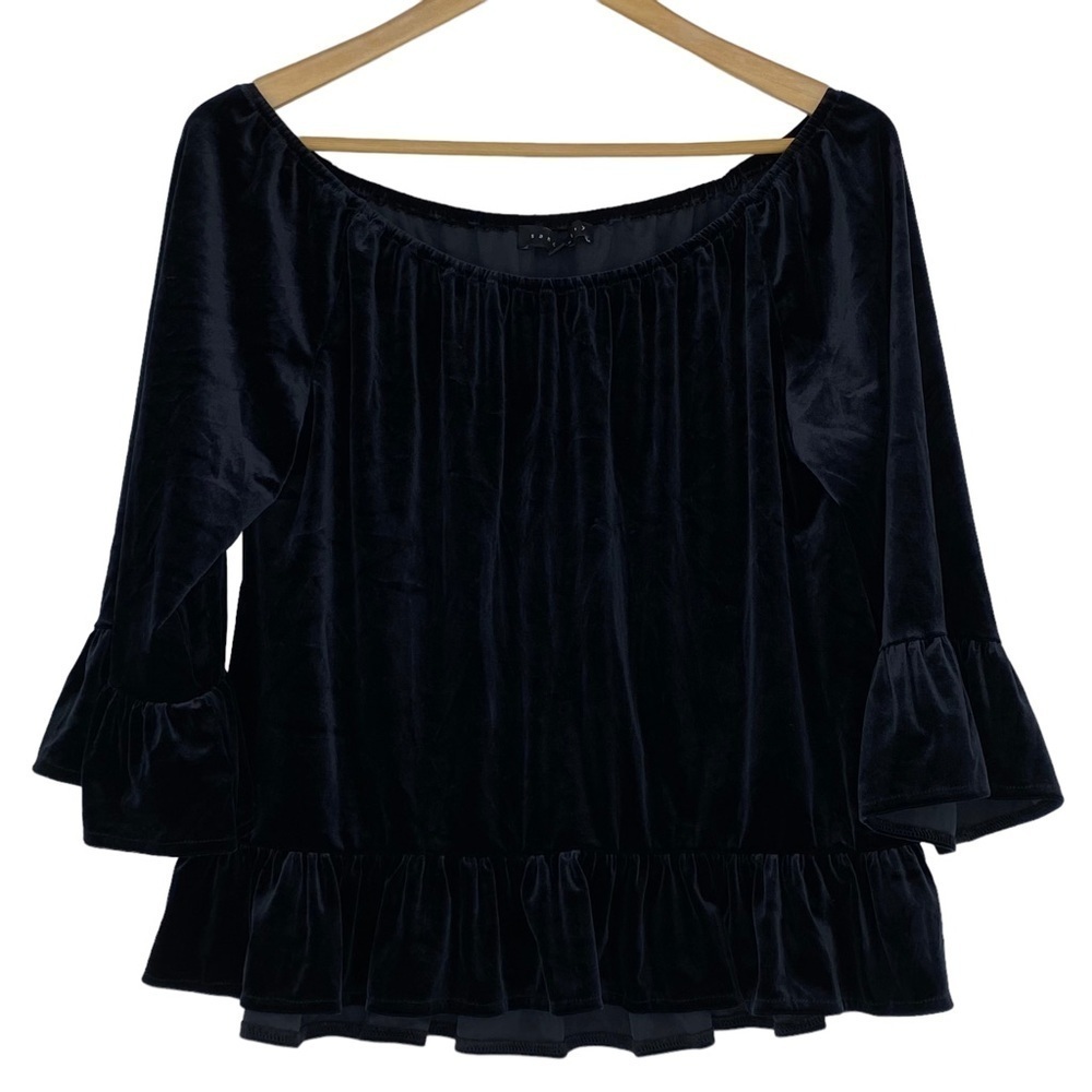 Sanctuary black velvet peplum off the shoulder top women's size large